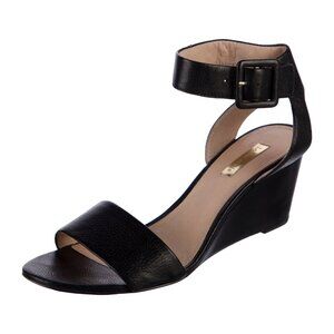 Louise et Cie Black Leather Ankle Strap Wedge Sandals - Size 7M / 37.5